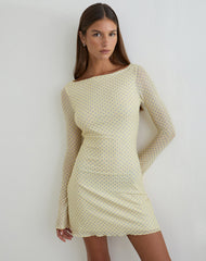 Sevila Mini Dress in Yellow with Compact Grey Polka