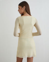 Sevila Mini Dress in Yellow with Compact Grey Polka