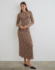 Shaleed Maxi Dress in Leafy Flock Dark Taupe