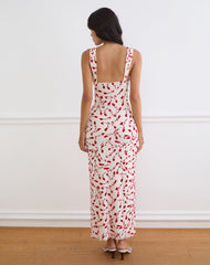 Sitiya Maxi Dress in Cream with Red Leafy Lily Flock