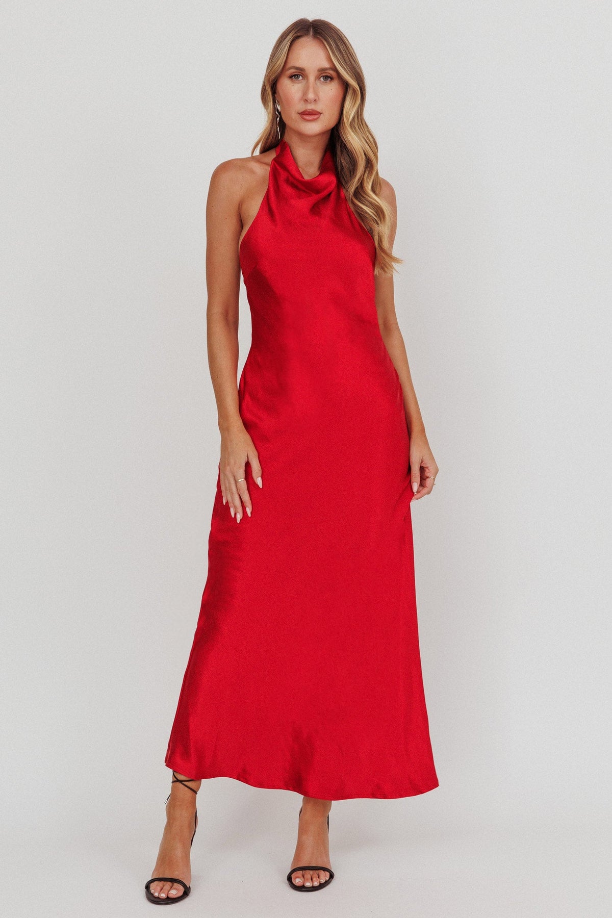 Sweetest Sundays Halterneck Open Back Dress Red