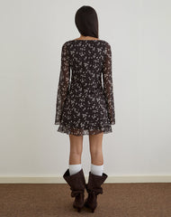 Sumiko Mini Dress in Flower Chiffon Brown