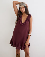 Swade Plunge Mini Dress in Crinkle Plum
