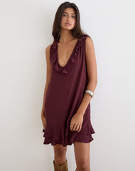 Swade Plunge Mini Dress in Crinkle Plum