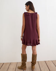 Swade Plunge Mini Dress in Crinkle Plum