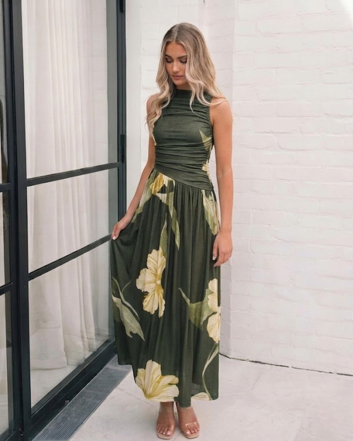 Sandrine Dress Olive Floral | Women's Floral Maxi Dress