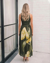 Sandrine Dress Olive Floral | Women's Floral Maxi Dress