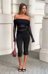 Sky Black Mesh Off Shoulder Top