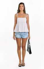 Solei White Ruched Tie Strap Top