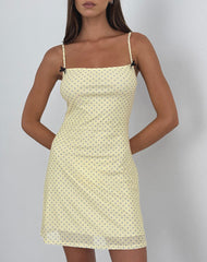Turu Mini Dress in Yellow with Compact Grey Polka