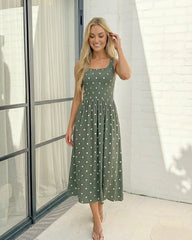 Torrance Green Spot Dress | Women's Polka Dot Midi Dress