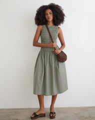 Undine Midi Dress in Mini Gingham Dark Green