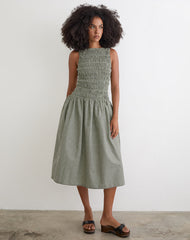 Undine Midi Dress in Mini Gingham Dark Green