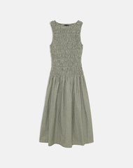 Undine Midi Dress in Mini Gingham Dark Green