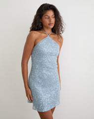 Urlanda Dress in Seafoam Sequin Knit Blue