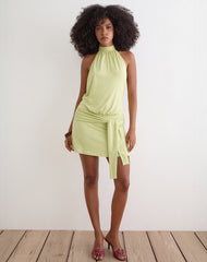 Vakali Halterneck Mini Dress in Rayon Jersey Pistachio