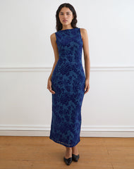 Ventura Maxi Dress in Midnight Leaf Flock Navy