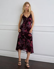 Yamira Maxi Dress in Floral Devore Burgundy