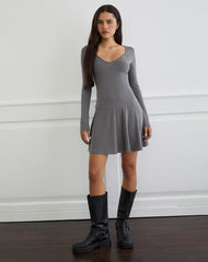 Yauri Long Sleeve Mini Dress in Cupro Grey
