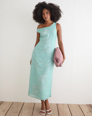 Yelsa Maxi Dress in Chiffon Floral Sequin Turquoise