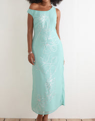 Yelsa Maxi Dress in Chiffon Floral Sequin Turquoise