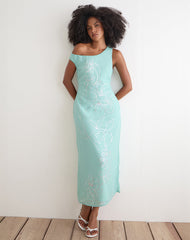 Yelsa Maxi Dress in Chiffon Floral Sequin Turquoise