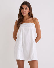Yoshiko Broderie Trim Mini Dress in White