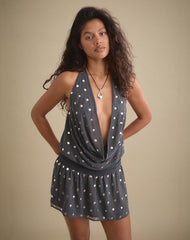 Yukina Mini Dress in Studded Chiffon Dark Grey