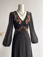 Plus Size Floral Embroidered Polka Dot Maxi Dress