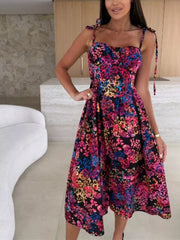 Printed Tie-Strap Midi Dress