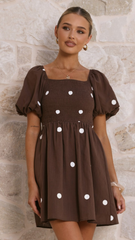 Marissa Mini Dress - Chocolate Polka