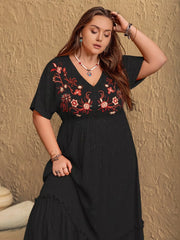 Plus Size Embroidered V-Neck Maxi Dress