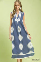 Umgee Sleeveless Geometric Midi Dress