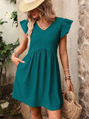 Ruffle Sleeve V-Neck A-Line Dress