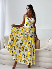 Lemon Print Spaghetti Straps Maxi Dress