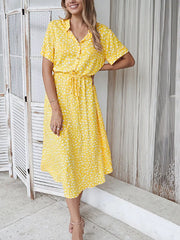 Polka Dot Button Front Midi Dress