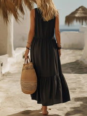 Full Size Sleeveless Zipper Front Pocket Ruffle Hem Maxi Dress Plus Size