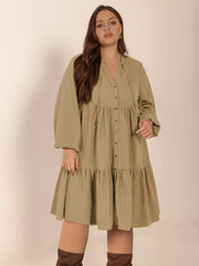 Plus Size Tie Neck Balloon Sleeve Dress