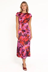 Lisbeth Midi Dress - Magenta Floral