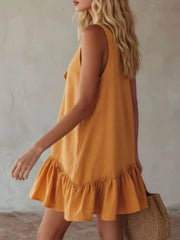 V-Neck Tie Front Ruffle Hem Mini Dress