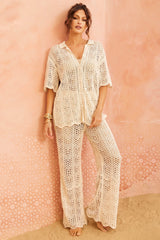 Heat Wave Crochet Pants - Beige