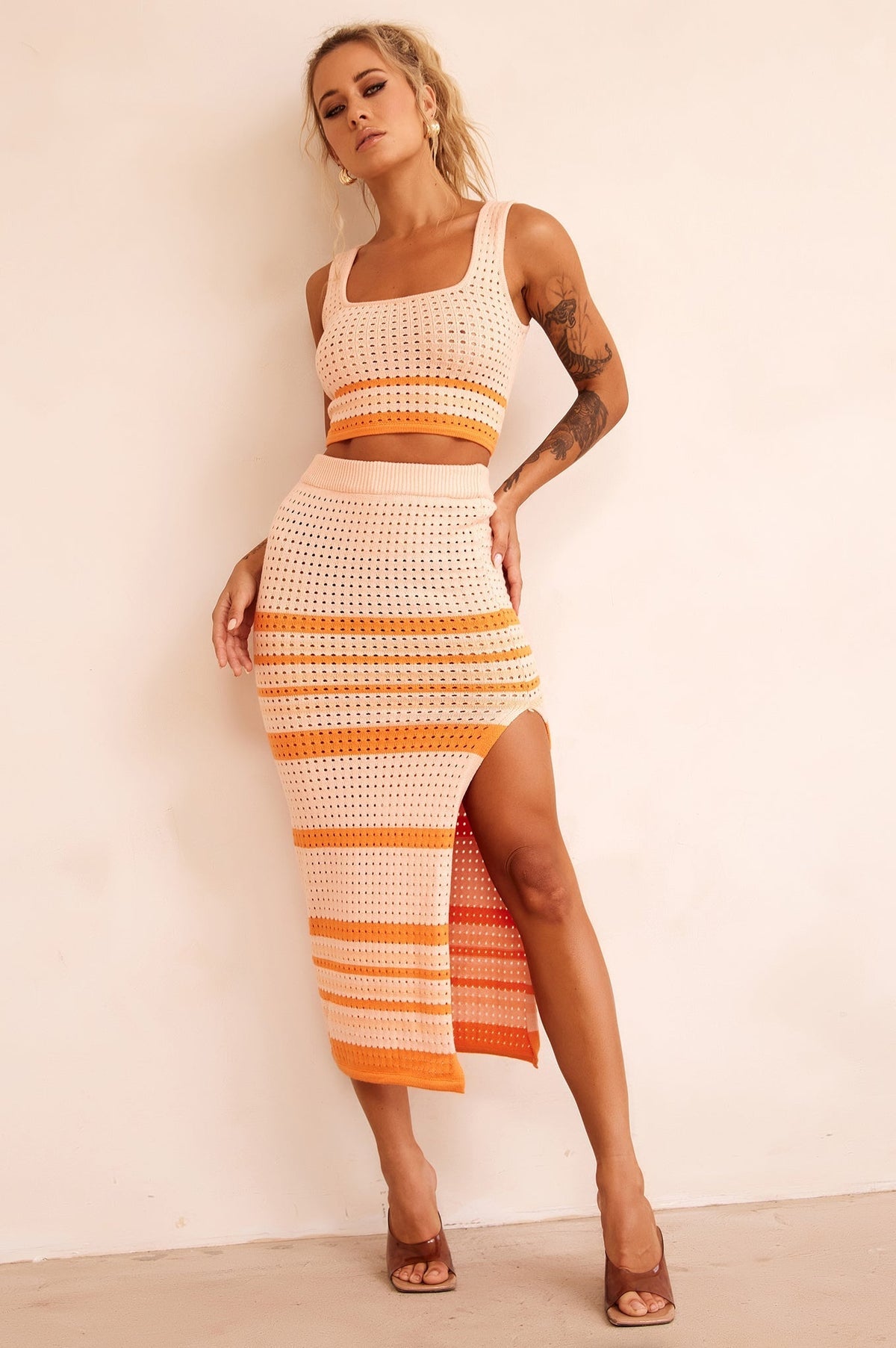 In The Groove Midi Skirt - Orange