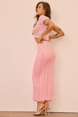 Night Breeze Knit Midi Skirt - Pink