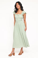 Bronte Midi Dress - Green Floral