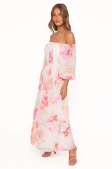 Chantel Off Shoulder Maxi Dress - Pink Garden Floral