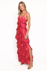 Ciao Ruffles Maxi Satin Dress - Fuchsia