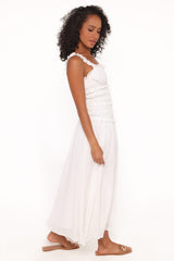 Enola Gather Midi Dress - White