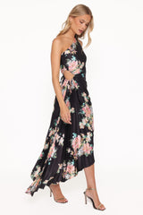 Kleo One Shoulder Maxi Dress - Black Floral