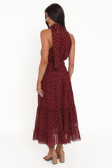 Leona Halterneck Maxi Dress - Red Polka Dot