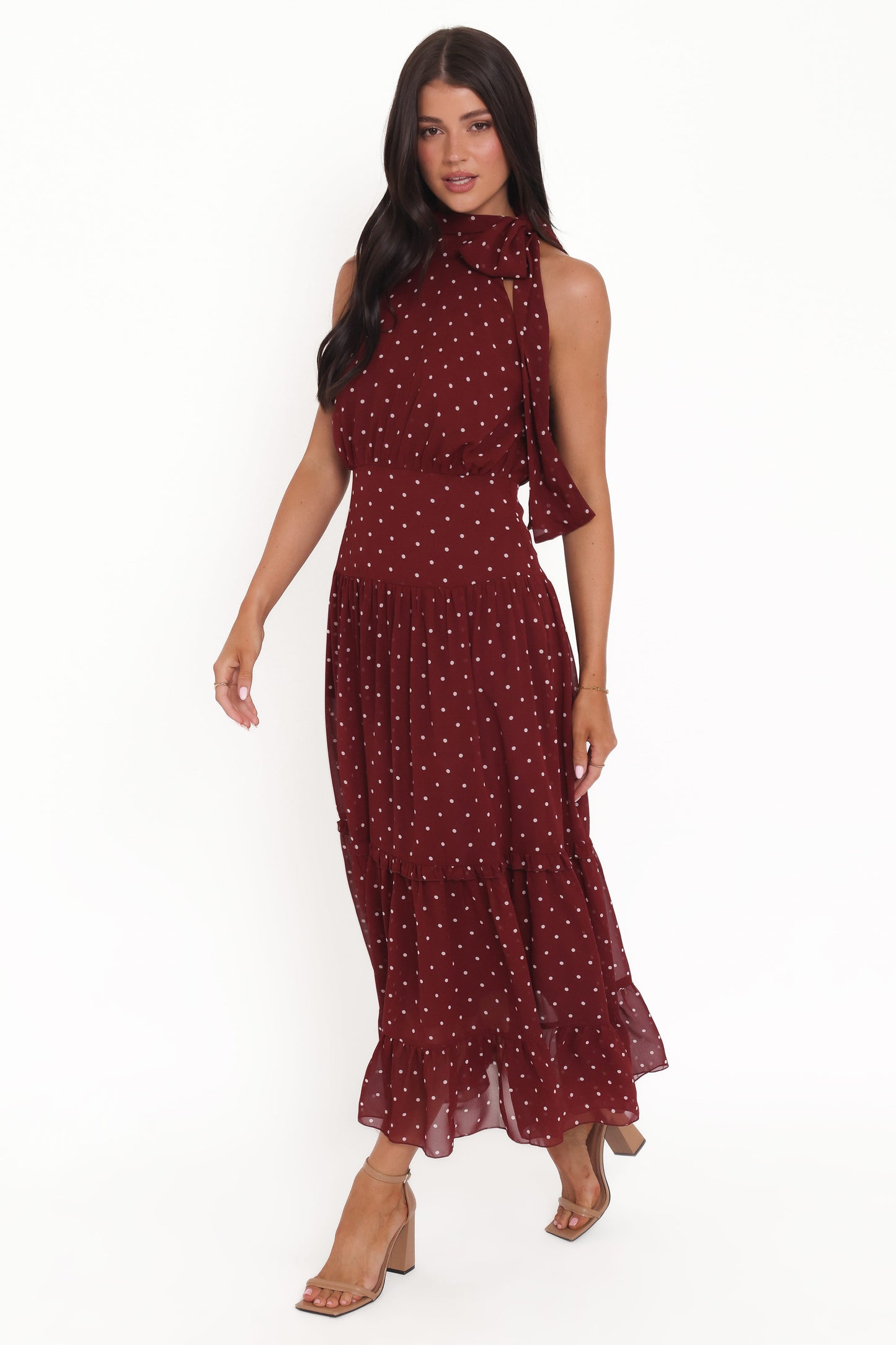 Leona Halterneck Maxi Dress - Red Polka Dot